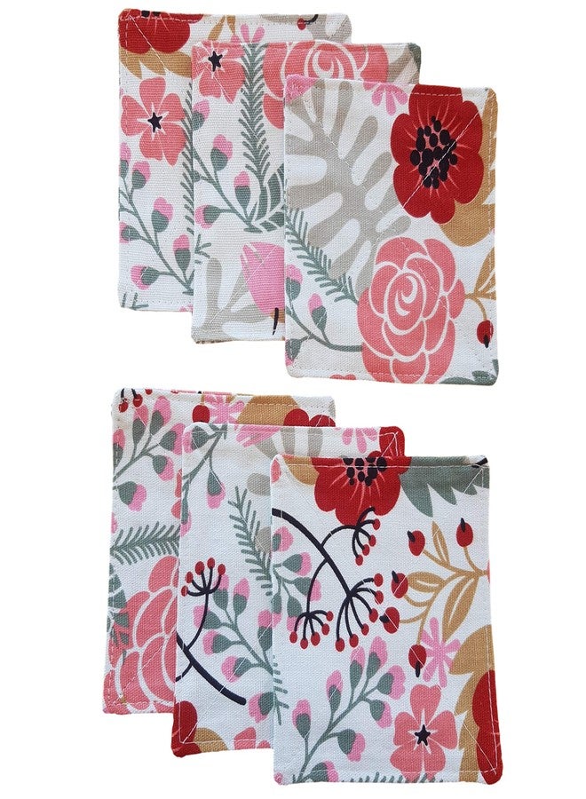 CUSHYSTORE 2 Layers Coasters Saucers Canvas Floral Botanical Fabric 4", 6 Pack - Sweet Exotic Flower - Image 1